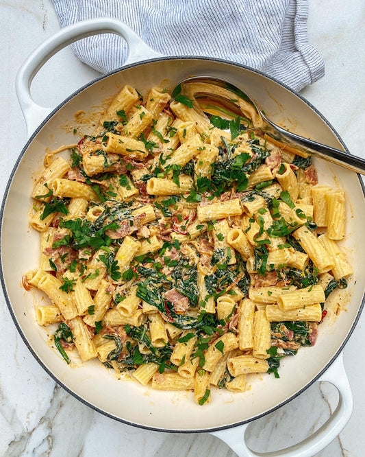 Creamy bacon & spinach pasta