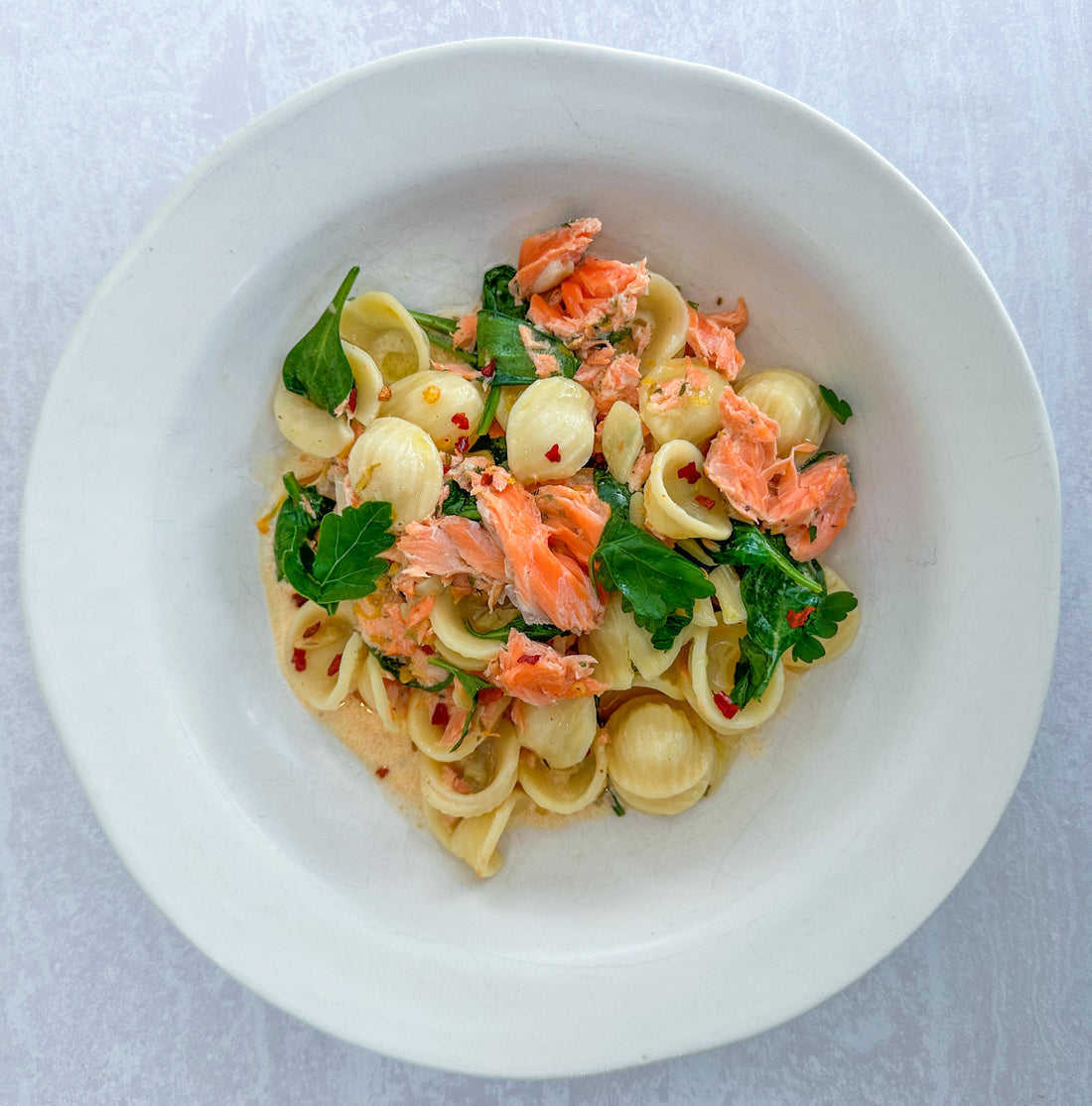 Creamy salmon pasta for one