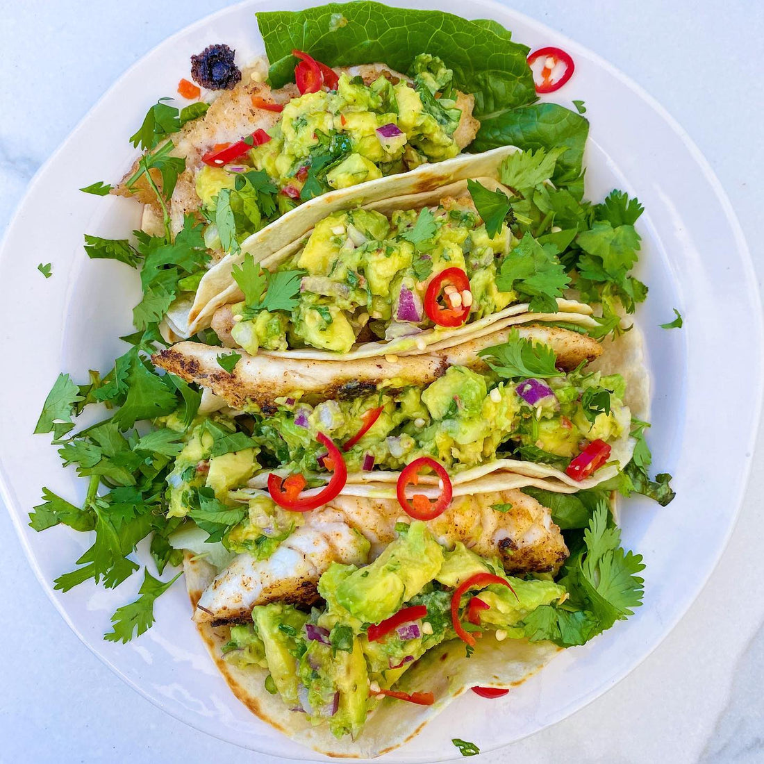 Cajun fish tacos & guacamole