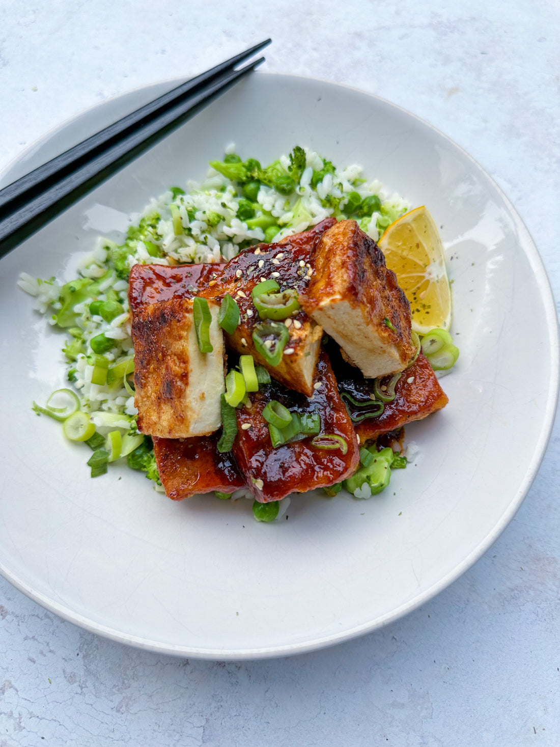 Korean inspired crispy tofu bowl