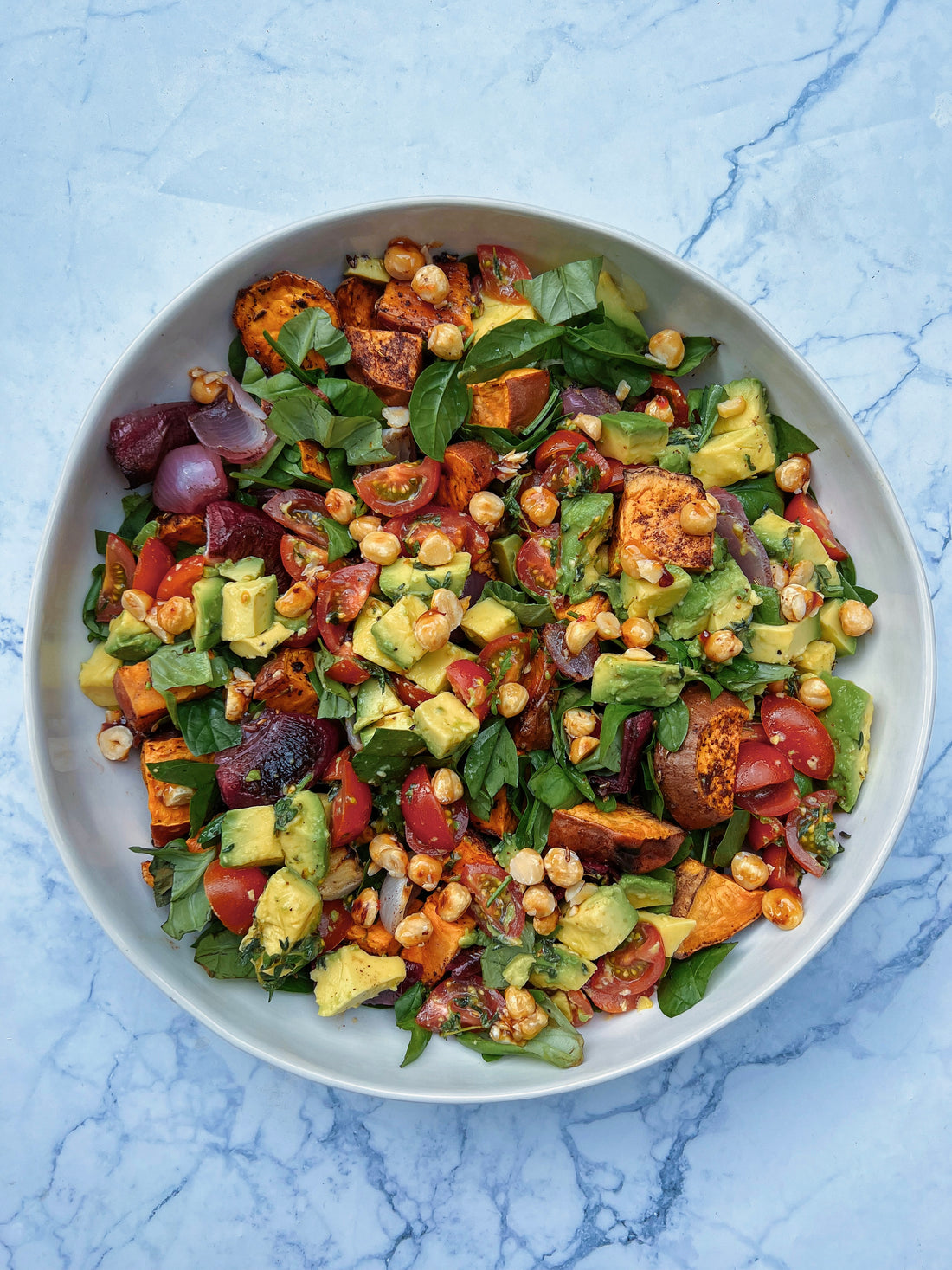 Roasted Kumara salad with caramelised hazelnuts