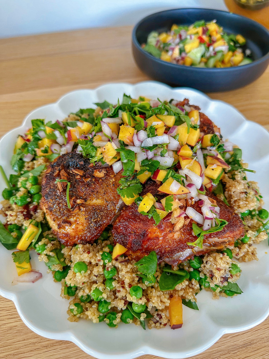 Crispy Cajun chicken with a nectarine salsa