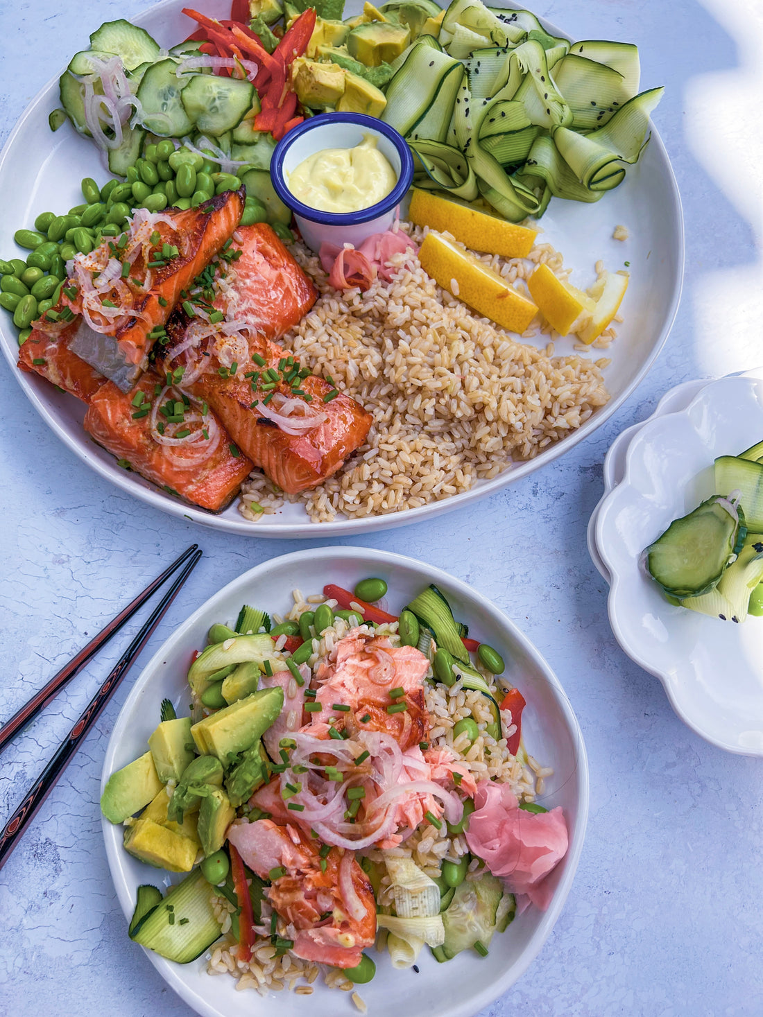 Japanese inspired salmon & brown rice salad