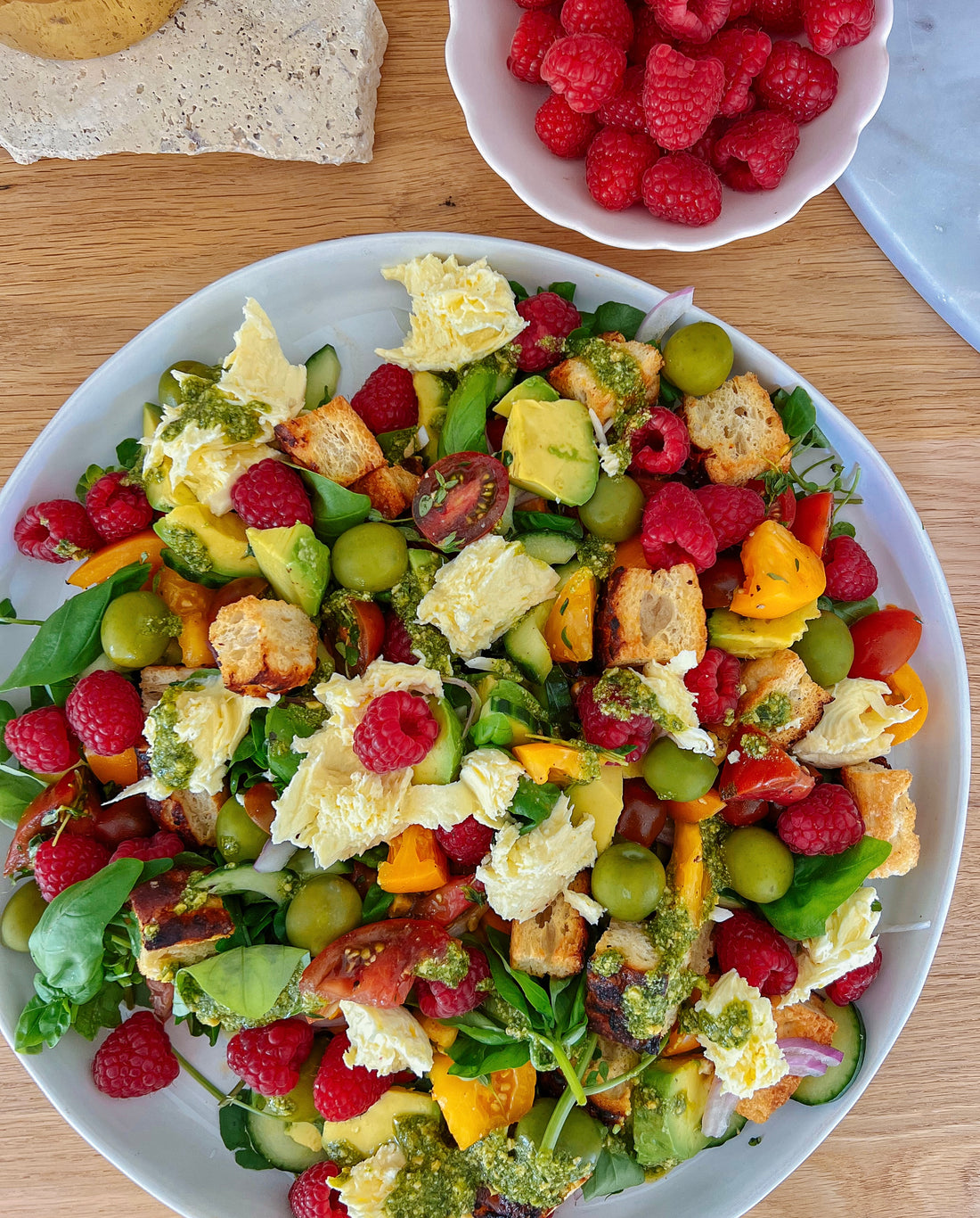 Raspberry Panzanella Inspired Salad