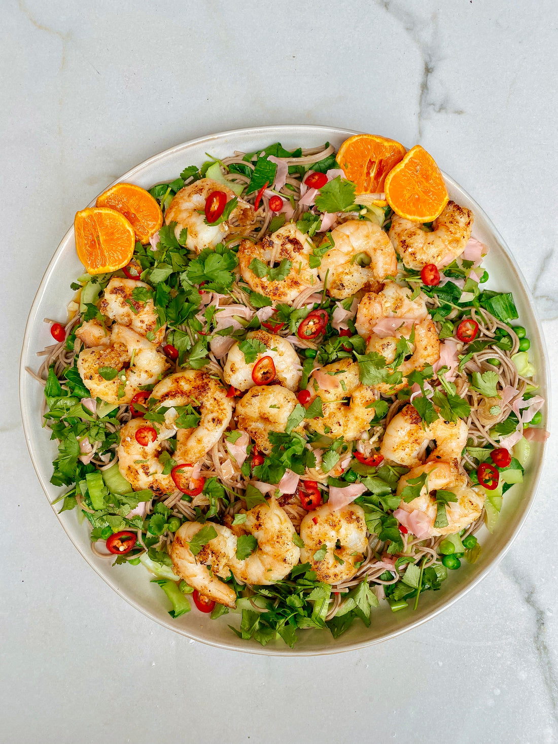 Crispy prawn soba salad