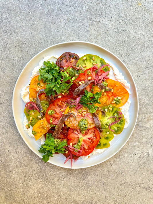 Zesty ricotta, heirloom tomato salad