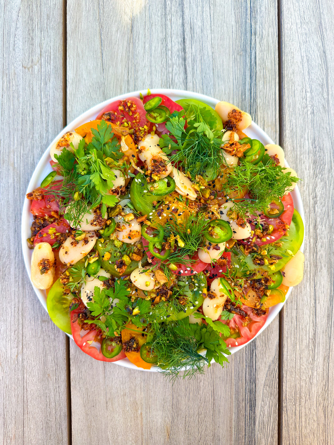 Heirloom tomato, herb and butter bean salad