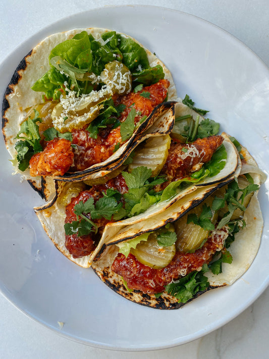 Deep fried buffalo chicken tacos