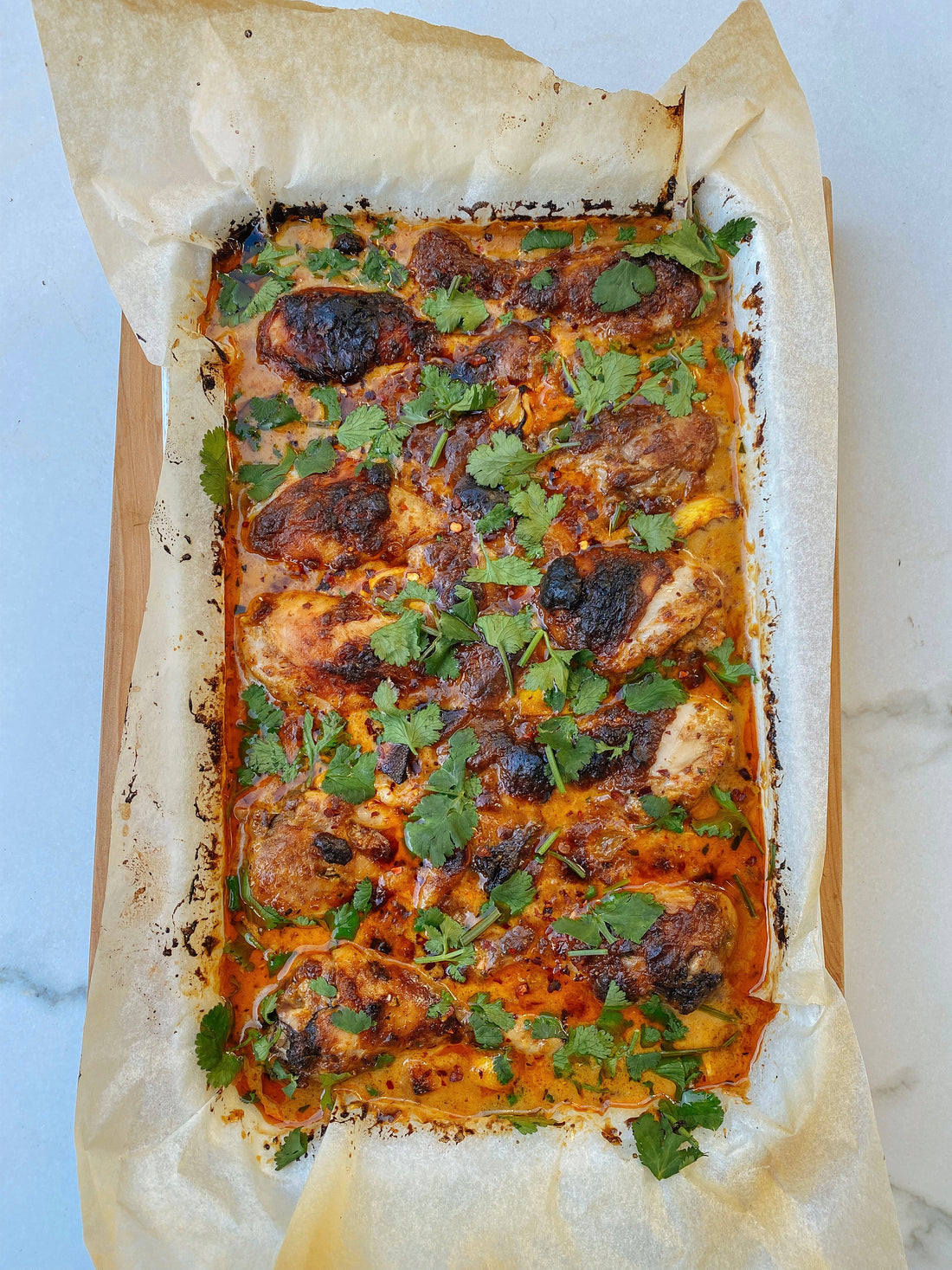 Chicken rendang tray bake