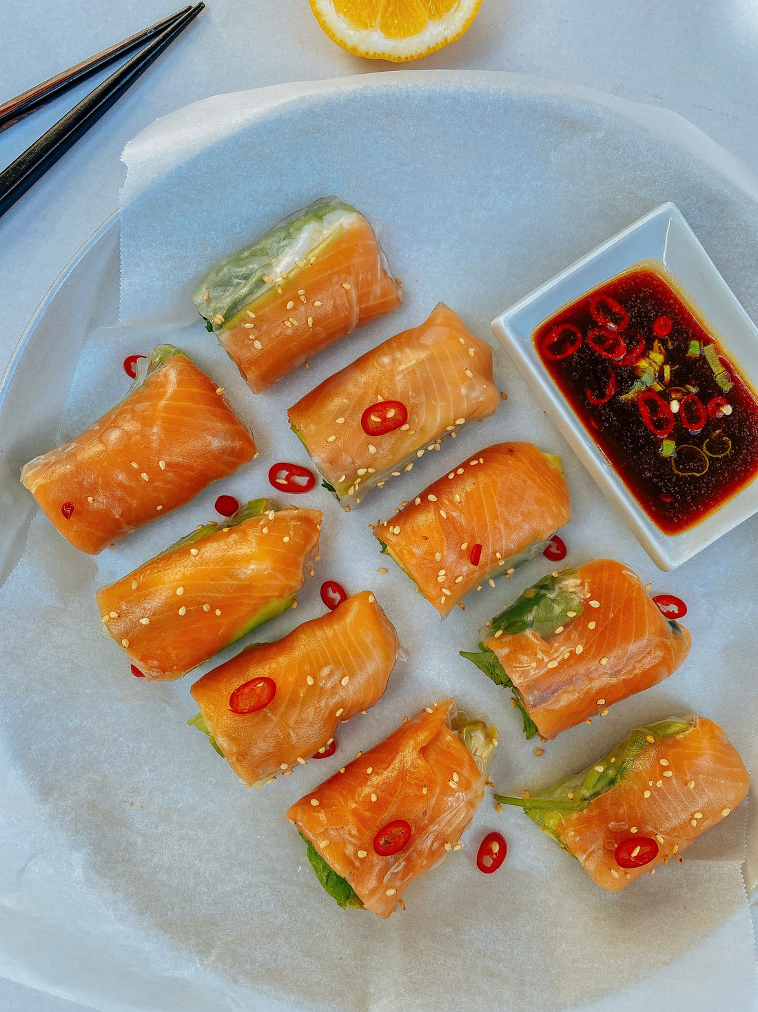 salmon fresh spring rolls