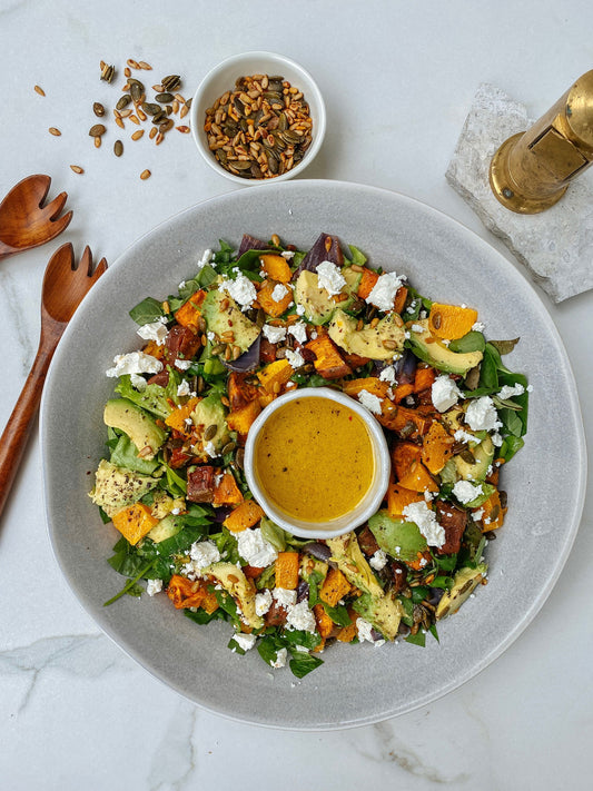 Roasted kumara salad featuring a whole lot of goodness