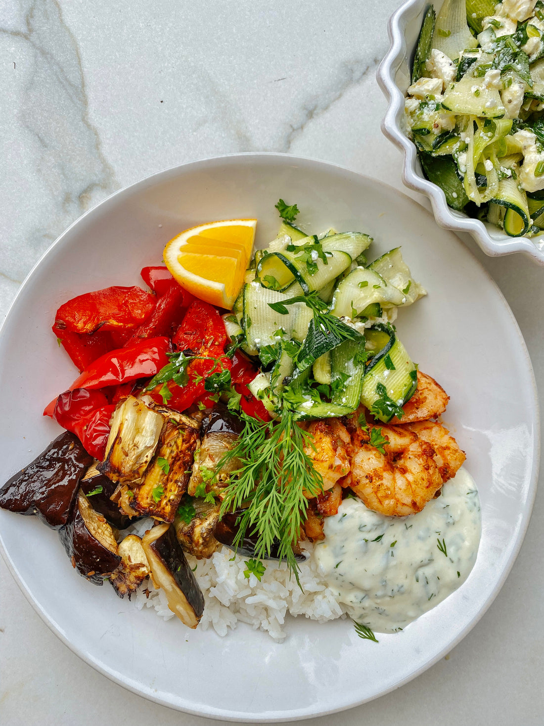 Greek inspired prawn bowls