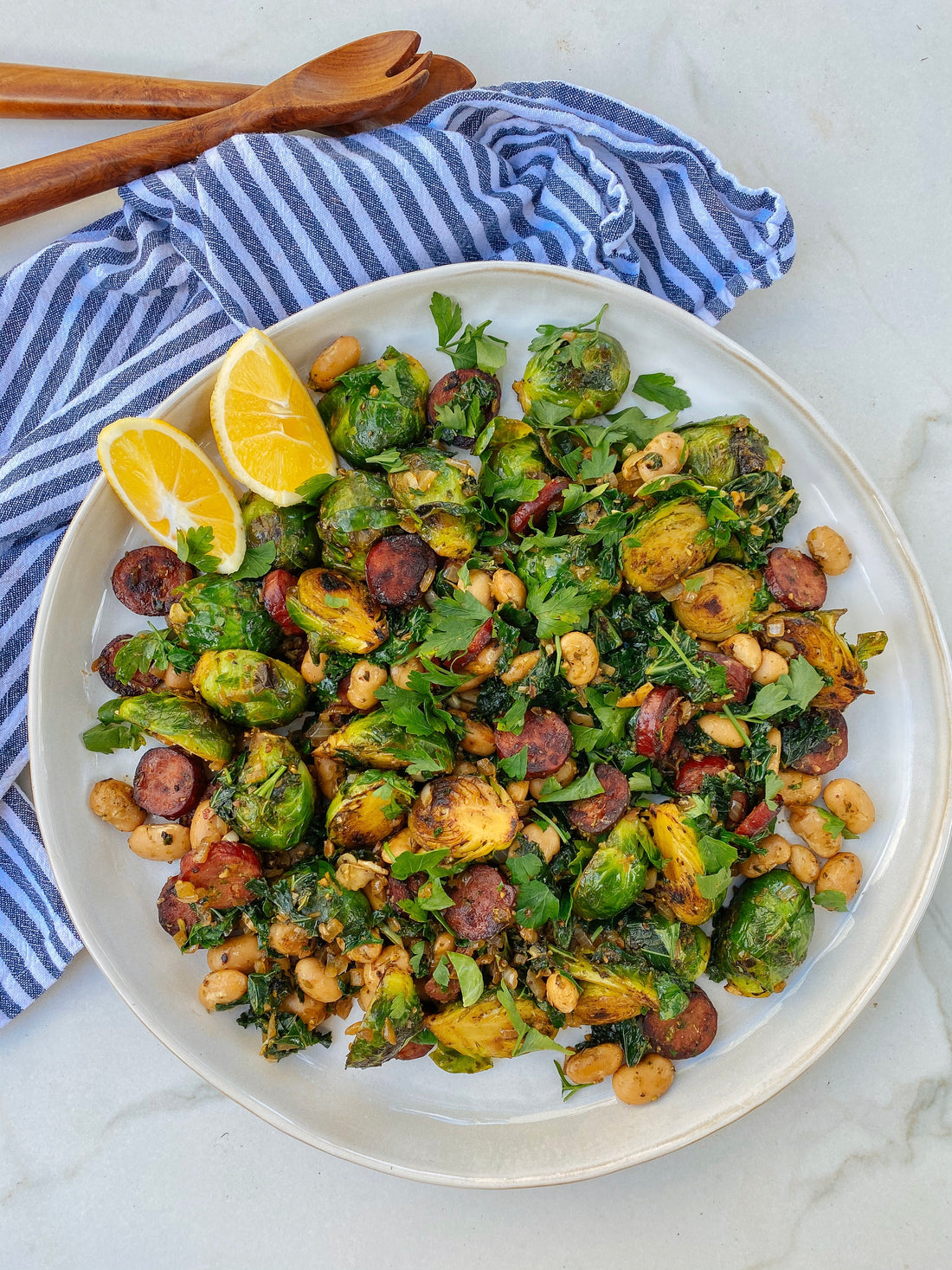 Smoked chorizo & Brussels sprout salad