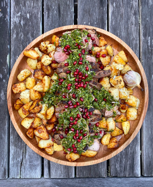 BBQ lamb with chermoula & crispy tatties