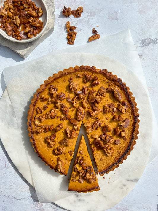 Spiced Pumpkin Pie with a Walnut Brittle