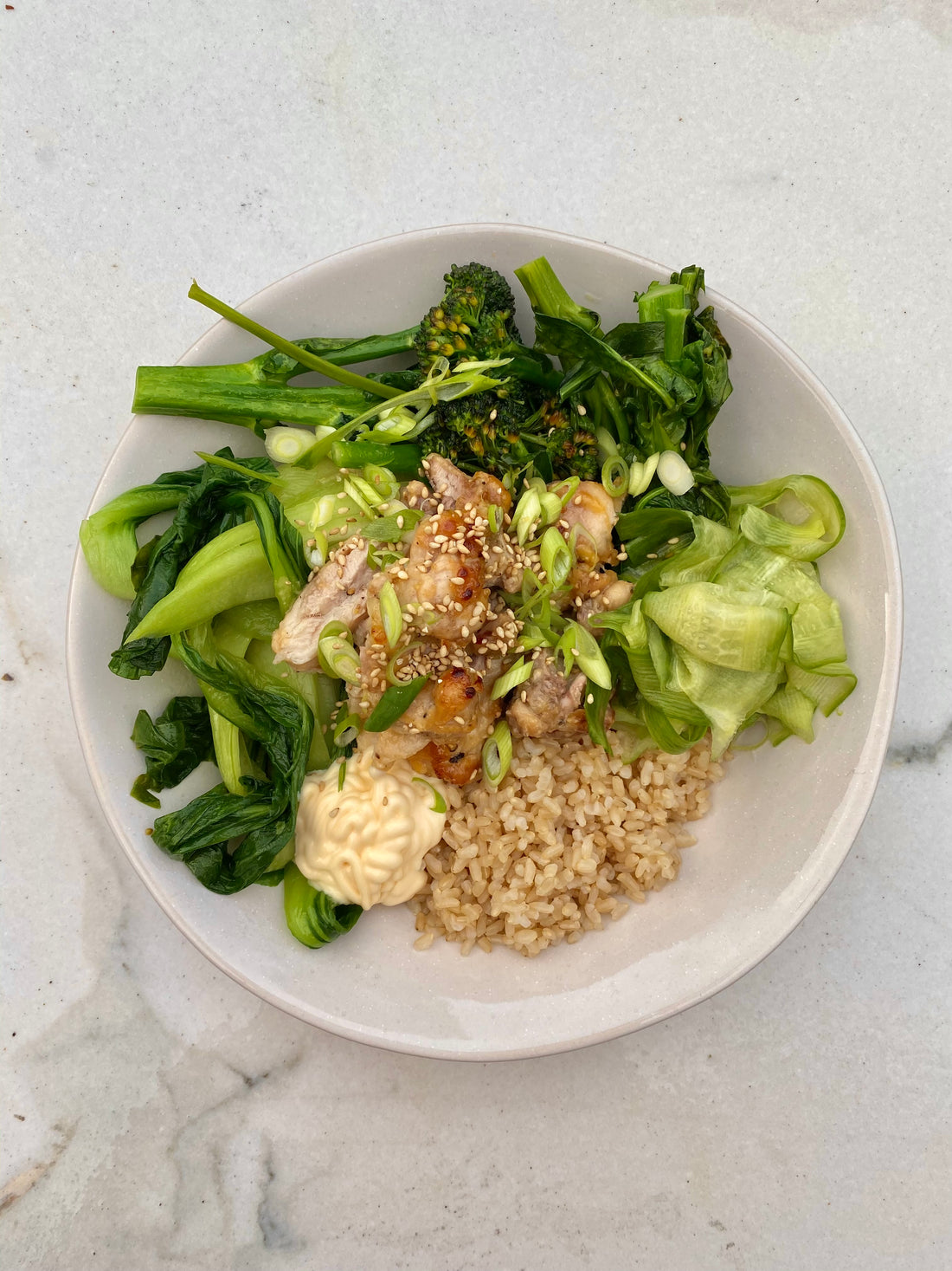 Miso chicken bowl with greens