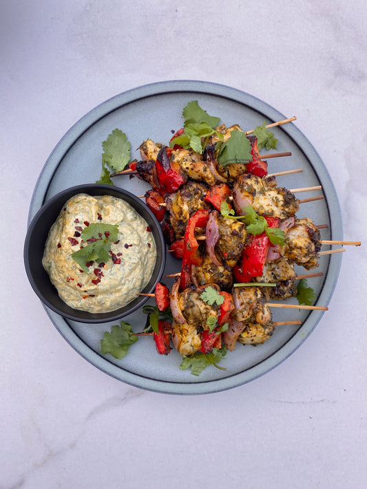 Chermoula chicken skewers