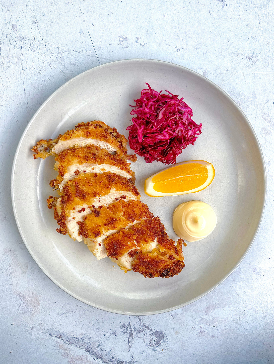 Miso ginger crumbed chicken with pickled cabbage