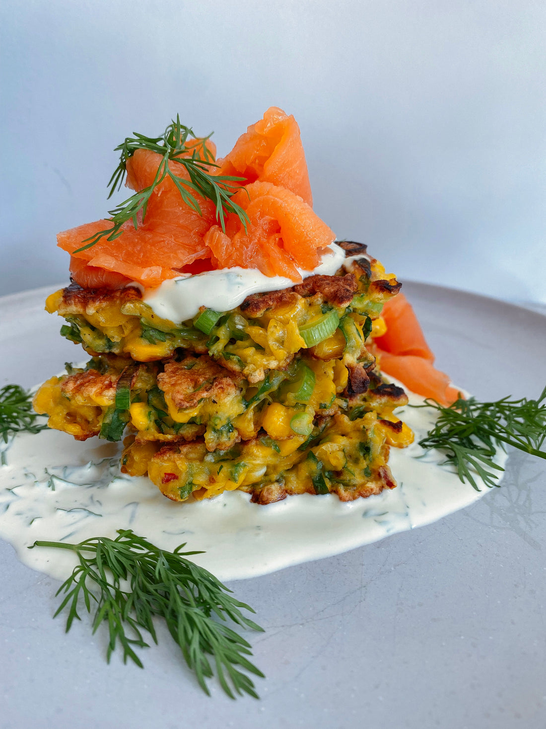 Corn fritters with smoked salmon