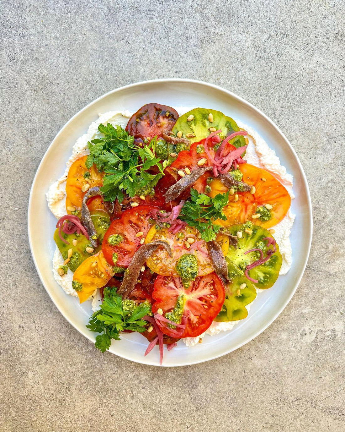 Zesty ricotta, heirloom tomato salad